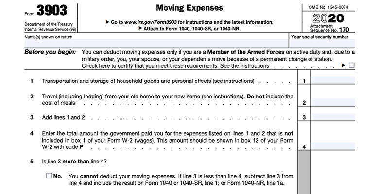 Moving Expenses Deduction